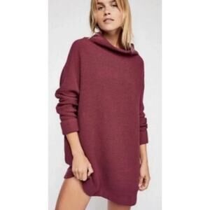 Free People ribbed ottoman oversized cranberry sweater Small